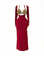 Crimson Goddess Coin-Embellished Two-Piece Set DS0001