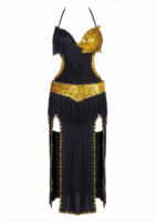 Glamorous Black & Gold Sequin Fringe Cut-Out Dance Dress