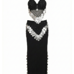 Elegant Black & Silver Coin Two-Piece Belly Dance Set with Mesh V-Hem