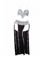 Dazzling Silver Rhinestone & Black Cut-Out Two-Piece Dance Set
