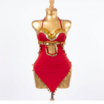 Striking Red & Gold Coin Cut-Out Dance Bodysuit