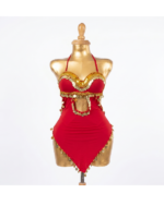 Striking Red & Gold Coin Cut-Out Dance Bodysuit