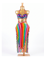 Vibrant Rainbow Striped Two-Piece Festival & Dance Set with Sequins