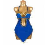 Striking Royal Blue & Gold Coin Cut-Out Dance Bodysuit