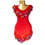 Vibrant Red Oriental Belly Dance Dress with Colorful Sequins – One Size (Fits 65-80 kg)