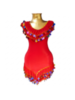 Vibrant Red Oriental Belly Dance Dress with Colorful Sequins – One Size (Fits 65-80 kg)