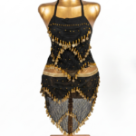 Alluring Black Mesh & Gold Coin Halter Dance Outfit