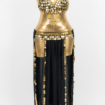 Classic Black & Gold Coin Belly Dance Two-Piece Set with Double High Slits