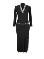 Elegant Black Beaded V-Neck Long-Sleeve Dance Dress