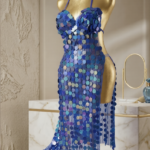 Dazzling Royal Blue Paillette Sequin High-Slit Performance Dress