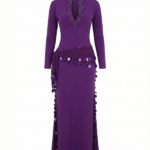 Elegant Purple Beaded V-Neck Long-Sleeve Dance Dress with Sequin Accents