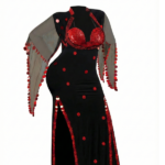 Dramatic Black & Red Sequin Belly Dance Dress with Sheer Sleeves