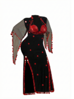 Dramatic Black & Red Sequin Belly Dance Dress with Sheer Sleeves