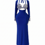 Stunning Royal Blue Belly Dance Maxi Dress with Silver Coin Embellishments DS0003