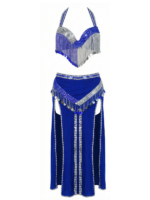 Glamorous Royal Blue & Silver Beaded Fringe Two-Piece Dance Set