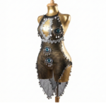 Nazar-Inspired Black Mesh Evil Eye Performance Harness-Dress with Silver Coin Trim
