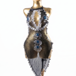 Mystical Black Mesh "Evil Eye" Cut-Out Dance Dress with Silver Coin Trim