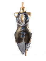 Nazar-Inspired Black Mesh Evil Eye Performance Harness-Dress with Silver Coin Trim - Image 2