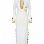 Elegant White & Gold Coin Keyhole Long-Sleeve Dance Dress
