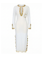 Elegant White & Gold Coin Keyhole Long-Sleeve Dance Dress