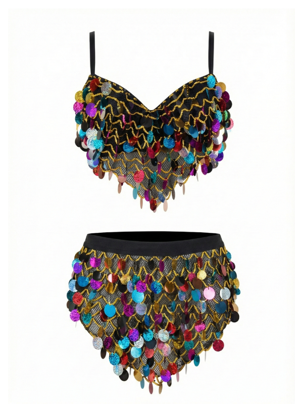 4 Vibrant Multicolor Sequin Two-Piece Festival & Dance Set DS0004 - Image 1