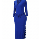 Elegant Royal Blue Beaded V-Neck Long-Sleeve Dance Dress with Paillette Accents