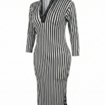 Classic Black & White Striped Long-Sleeve Baladi Dance Dress