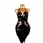 Dazzling Black Paillette Sequin Asymmetrical Halter Mini Dress