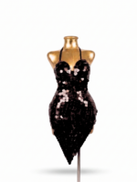 Dazzling Black Paillette Sequin Asymmetrical Halter Mini Dress