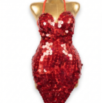 Dazzling Fiery Red Paillette Sequin Asymmetrical Halter Mini Dress