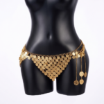 Statement V-Shaped Gold Coin Belly Dance Hip Belt with Tiered Chain Accents