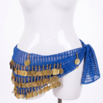 Vibrant Royal Blue Mesh Belly Dance Hip Scarf with Tiered Gold Coins