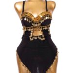Classic Black Mesh Belly Dance Hip Scarf with Tiered Silver Coins