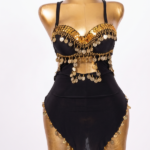 Classic Black Mesh Belly Dance Hip Scarf with Tiered Silver Coins