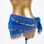 Luxurious Royal Blue Velvet Belly Dance Hip Scarf with Silver Coin Crochet