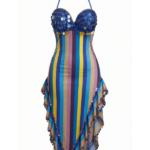 Vibrant Multicolor Striped Belly Dance Dress with Sequin & Coin Details DS0006