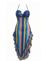 Vibrant Multicolor Striped Belly Dance Dress with Sequin & Coin Details DS0006