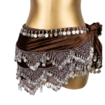 Luxurious Turquoise Velvet Belly Dance Hip Scarf with Intricate Silver Coin Crochet