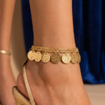 Bohemian Gold Coin Anklet with Intricate Woven Chain Detail