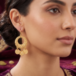 Vintage Gold-Tone Hoop Earrings with Embossed Floral Details and Coin Charms