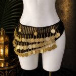 Deluxe Black & Gold Mesh Hip Scarf with Mixed-Tone Coins and Gold Beading - Image 2