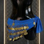 Vibrant Royal Blue Mesh Belly Dance Hip Scarf with Tiered Gold Coins - Image 2