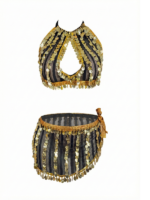 Glamorous Black Mesh & Gold Coin Two-Piece Dance Set DS0007