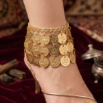 Bohemian Gold-Tone Multi-Tiered Coin Anklet with Intricate Woven Band