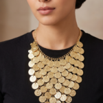 Bohemian Gold-Tone Multi-Tiered Coin Bib Necklace with Statement Drape
