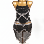 Elegant Black Mesh & Silver Coin Halter Dance Outfit