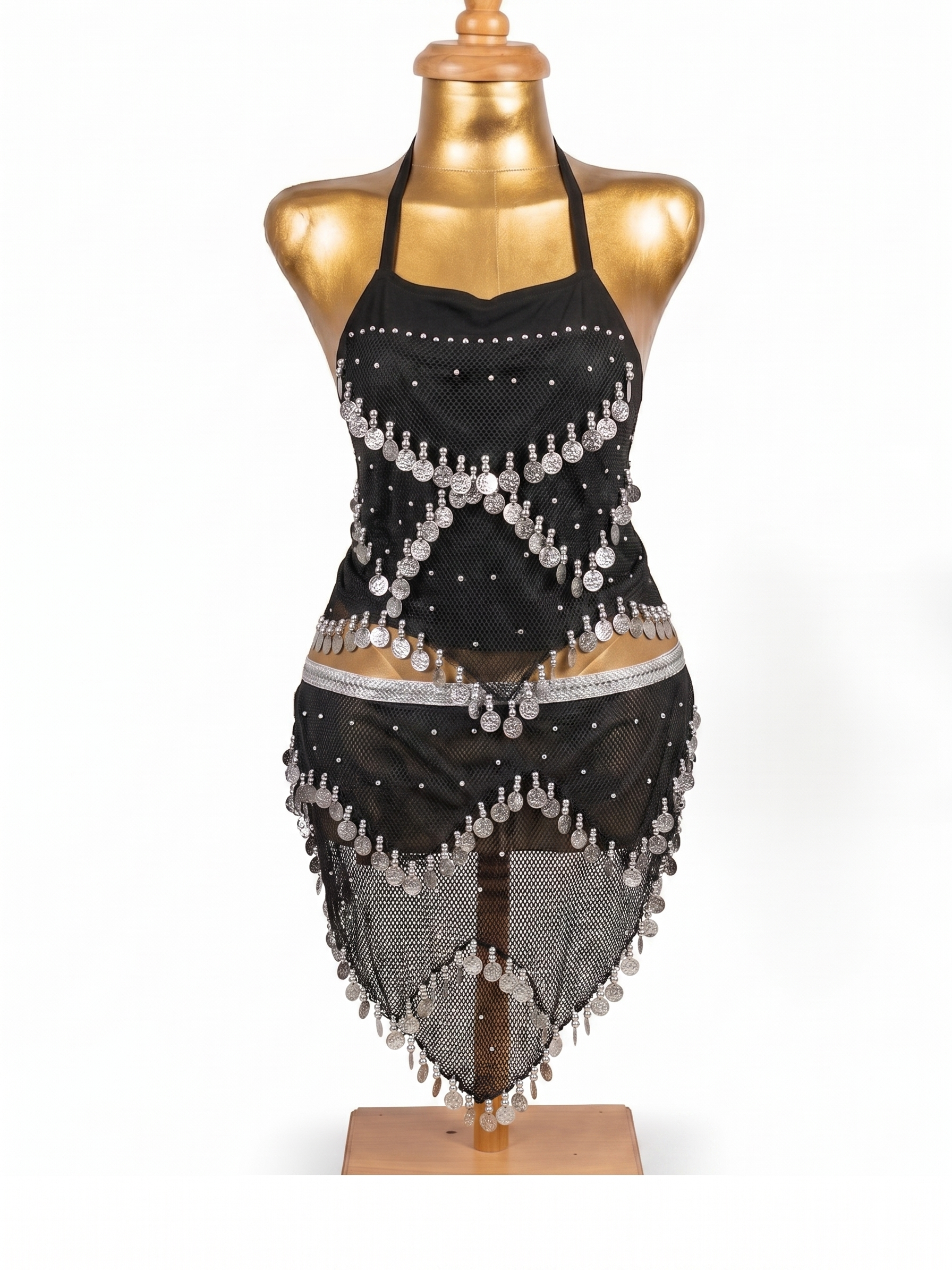 Gemini_Generated_Image_ut4061ut4061ut40 Elegant Black Mesh & Silver Coin Halter Dance Outfit - Image 1