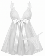 Elegant Lace & Sheer Mesh Babydoll Set with Satin Bow - One Size (50-80 kg) - Image 4