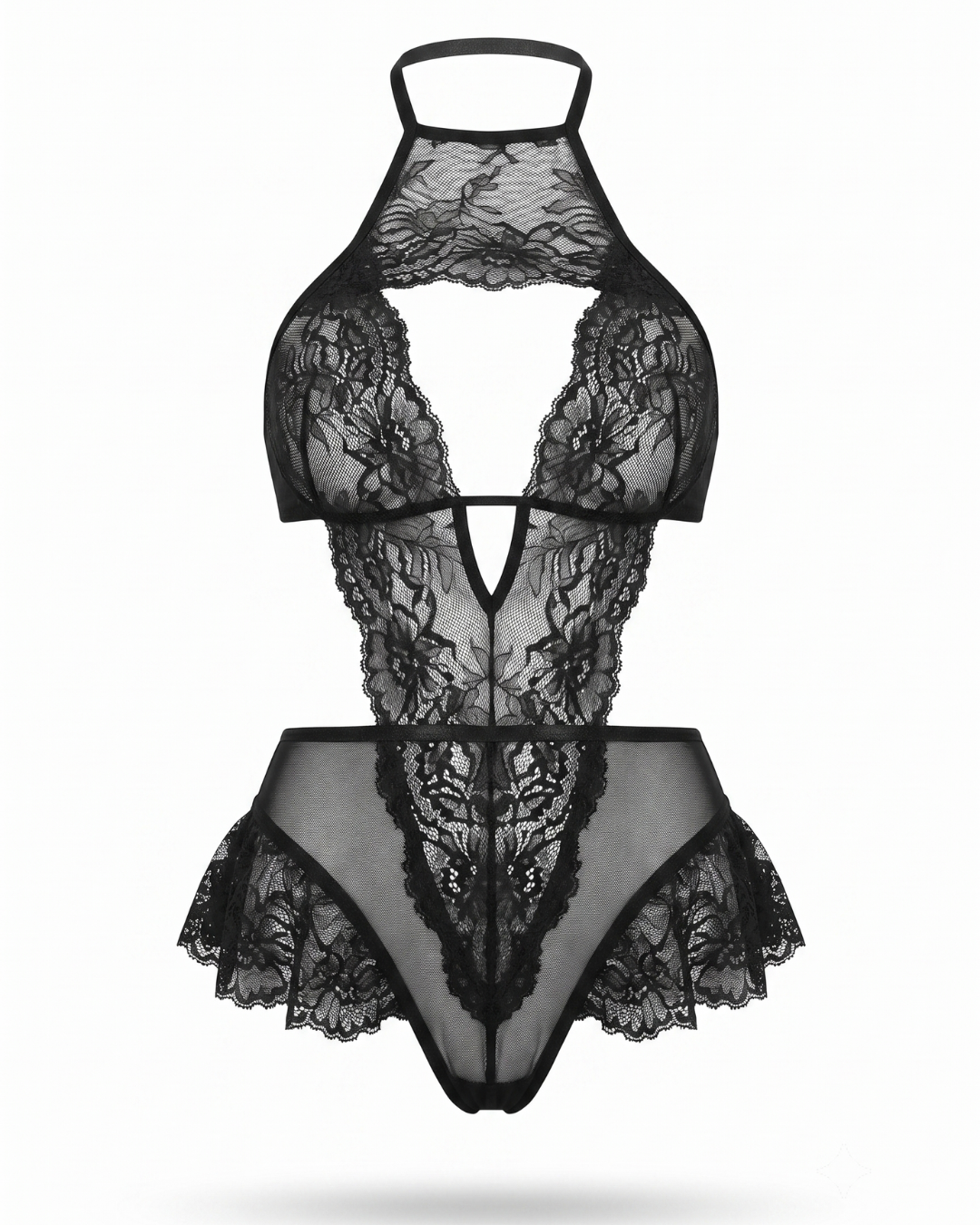14 Seductive Halter Neck Floral Lace Teddy Bodysuit - One Size (50-80 kg) - Image 1