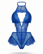 Seductive Halter Neck Floral Lace Teddy Bodysuit - One Size (50-80 kg) - Image 3